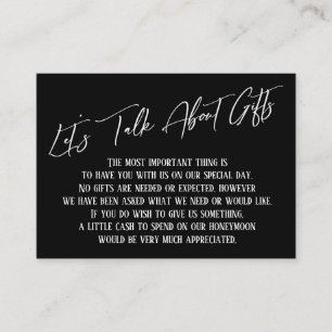 Let's Talk About Gifts Handwriting Black and White Enclosure Card