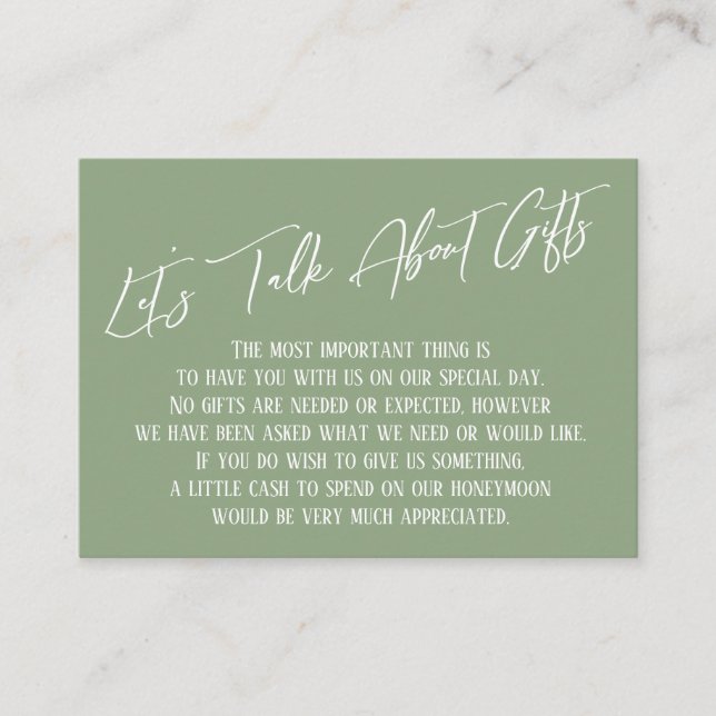 Let's Talk About Gifts Handwriting Sage Green Enclosure Card (Front)