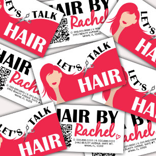 Let's Talk Hair Pink Model Hair Salon QR Code Business Card