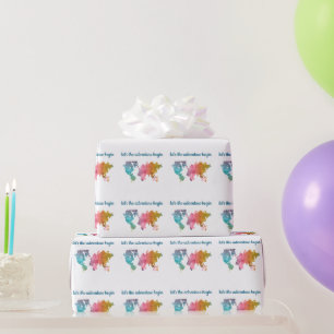 Let's The Adventure Begin Colorful Geometric World Wrapping Paper