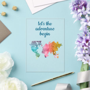 Let's The Adventure Begin Geometric World Map Acrylic Invitations