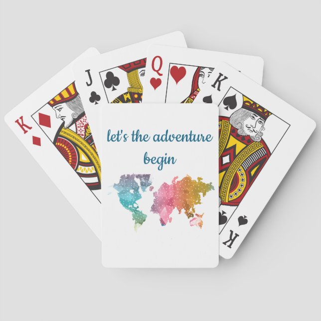 Let's The Adventure Begin Geometric World Map Playing Cards (Back)