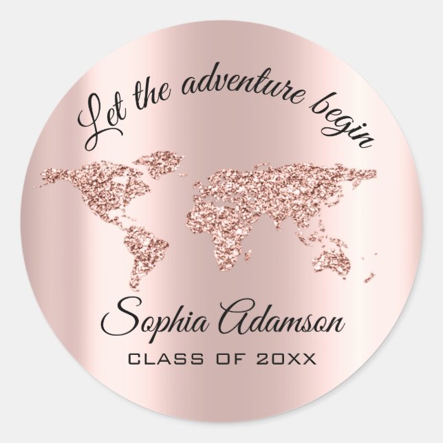 Lets The Adventure Begin Wedding Grad World Map Classic Round Sticker (Front)