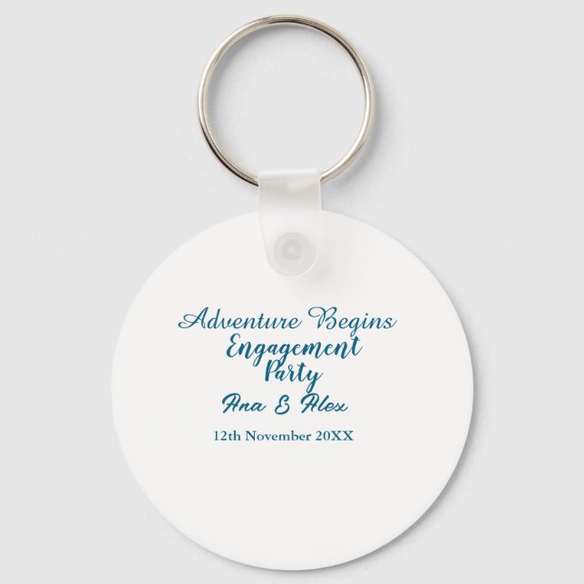 lets the adventure begins engagement party name da keychain (Front)