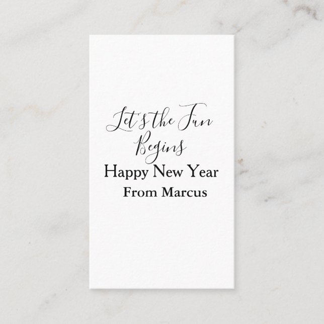lets the fun begins happy new year name year simpl business card (Front)