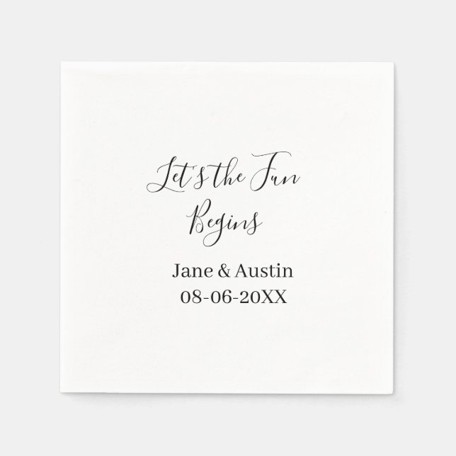 lets the fun begins wedding couple name date simpl napkin (Front)
