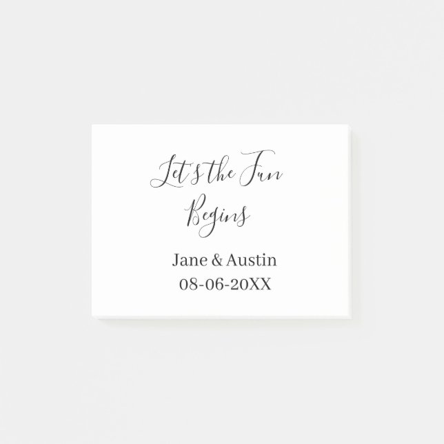 lets the fun begins wedding couple name date simpl post-it notes (Front)
