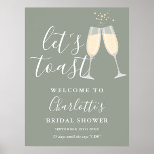 Let's Toast Bridal Shower Sage Green Welcome Sign