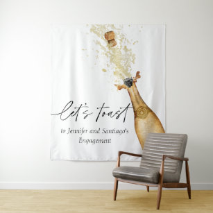 Let's Toast Couples Engagement Party Backdrop Tapestry