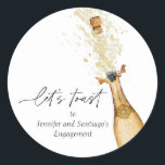 Let's Toast Couples Engagement Party Classic Round Sticker<br><div class="desc">Let's Toast Engagement Party Round sticker is perfect to seal envelopes or for your favour packaging. Designed with a beautiful watercolor Gold Champagne Bottle.  Matching items in our store Cava Party Design.</div>