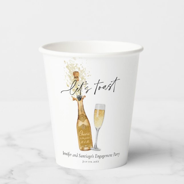 Let's Toast Couples Engagement Party Paper Cups (Front)