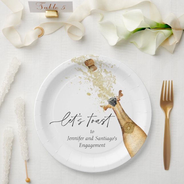 Let's Toast Couples Engagement Party Paper Plate (Wedding)