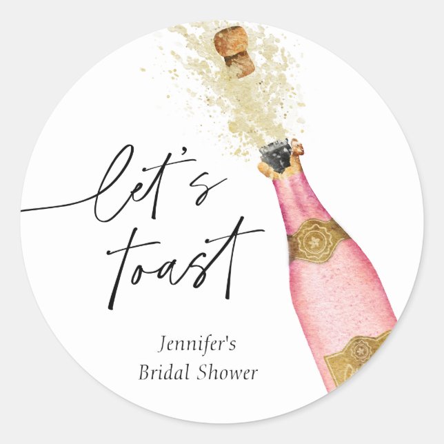 Let's Toast Pink Bridal Shower Classic Round Sticker (Front)