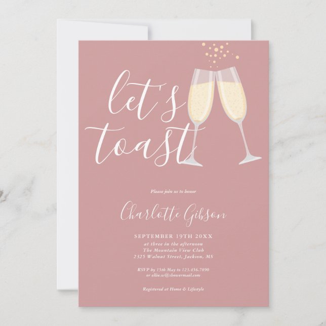 Let's Toast Script Bridal Shower Dusty Rose Pink Invitation (Front)