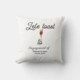 Let's toast to engagement party name date glass throw pillow