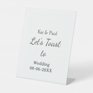 Let's toast to wedding add name date simple couple pedestal sign