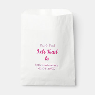 Let's toast to wedding anniversary 10th pink name favour bag