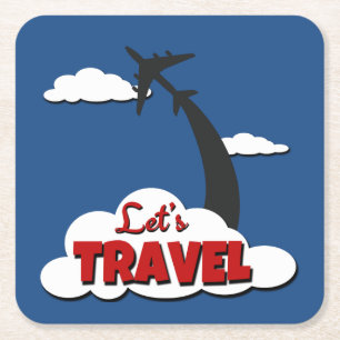 Let's travel square paper coaster