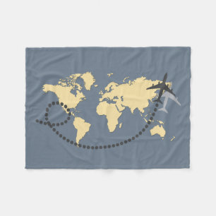 Let's travel the world illustration fleece blanket