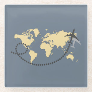 Let's travel the world illustration glass coaster