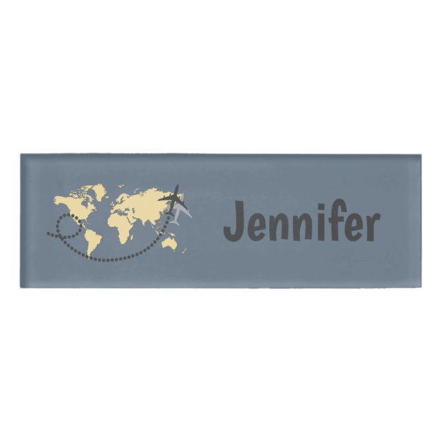 Let's travel the world illustration name tag (Front)