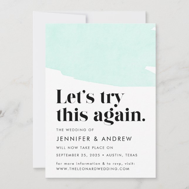 Let's Try This Again Mint Wedding Postponement Announcement (Front)