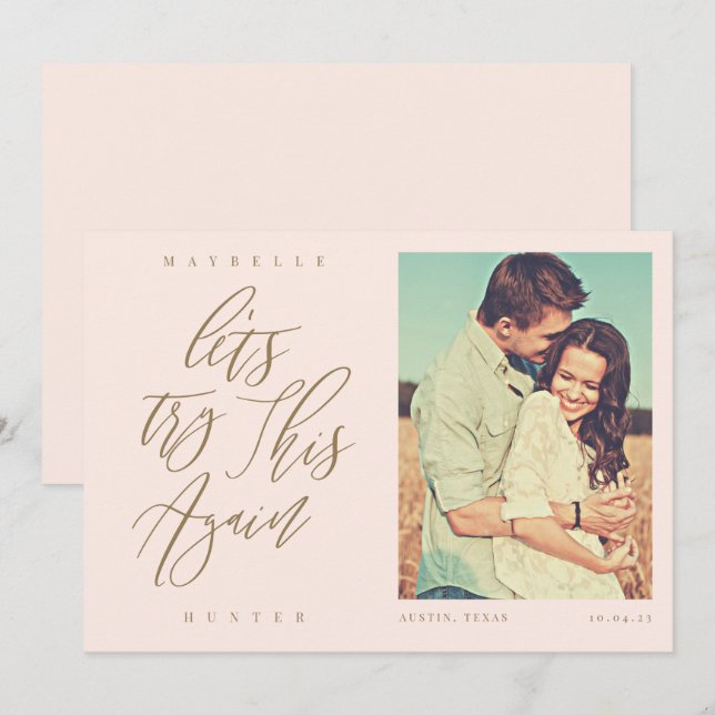 Let's Try This Again Modern Calligraphy & Photo Save The Date (Front/Back)