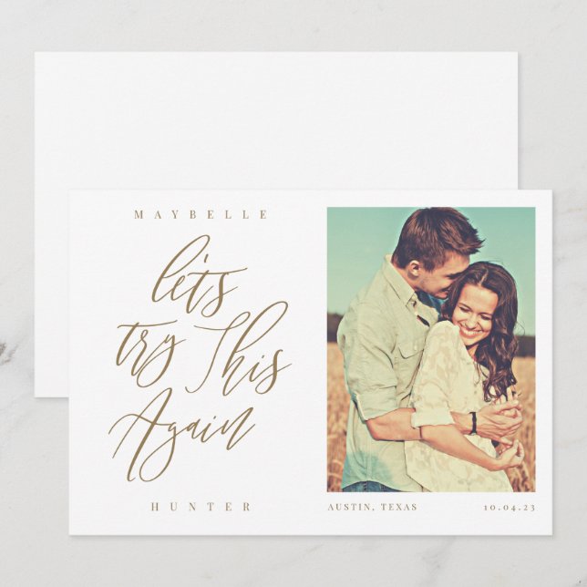 Let's Try This Again Modern Calligraphy & Photo Save The Date (Front/Back)