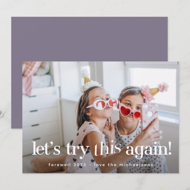 "Let's Try This Again" Purple Holiday Photo Card (Front/Back)
