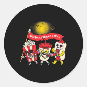 Lets Watch Horror Movies Halloween Funny Ghost Ske Classic Round Sticker