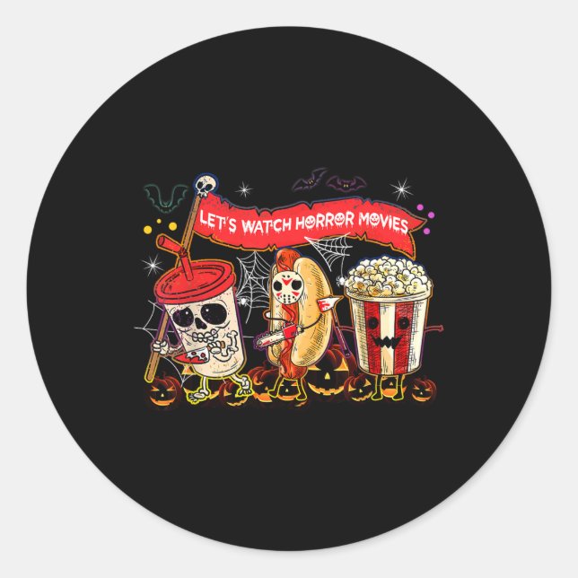 Lets Watch Horror Movies Halloween Funny Ghost Ske Classic Round Sticker (Front)