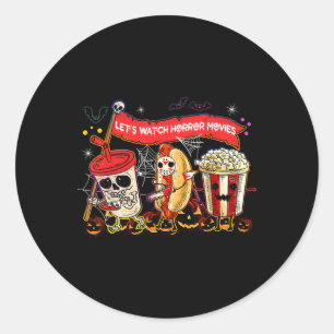 Lets Watch Horror Movies Halloween Funny Ghost Ske Classic Round Sticker