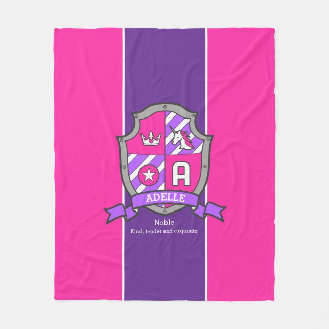 Letter A Adelle name meaning pink purple unicorn Fleece Blanket (Front)