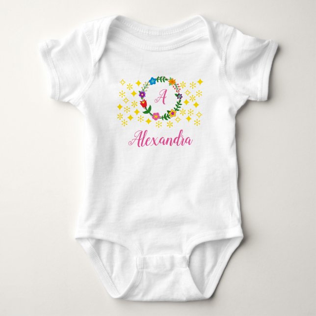 Letter A Alexandra Personalize Name Initial Baby Bodysuit (Front)