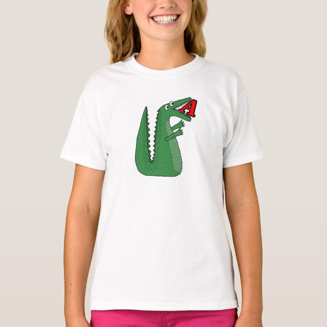 Letter A Alligator Baby Bodysuit.  Cute Animal Alp T-Shirt (Front)