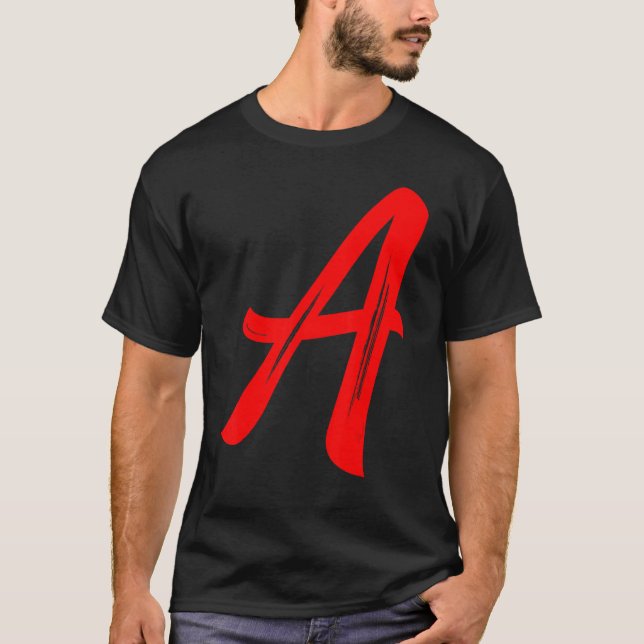 Letter A Alphabet Large Red Graphic Initial T-Shirt (Front)