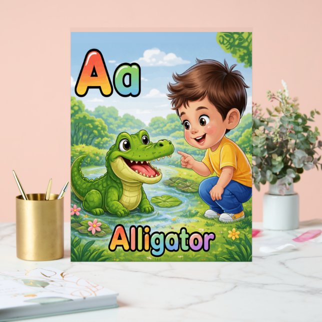 Letter A Alphabet Poster A is for Alligator Cute (Wedding)