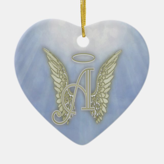 Letter A Angel Monogram Ceramic Ornament (Front)