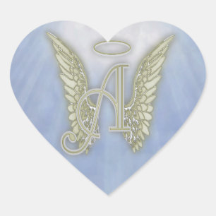Letter A Angel Monogram Heart Sticker