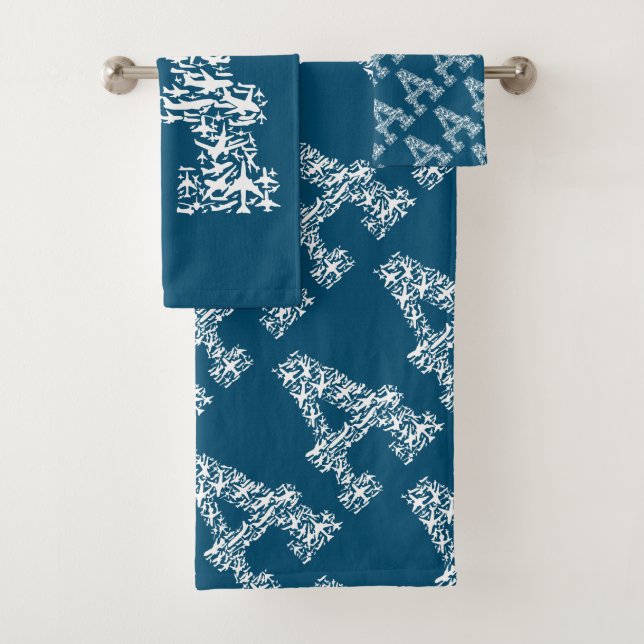 Letter A Aviation Airplanes Bath Towel Set (Insitu)