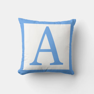 Letter A Baby Blue Border Throw Pillow