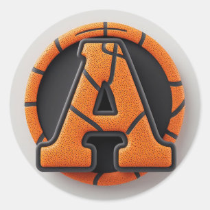 🏀 Letter A Basketball Orange Texture School Sport Classic Round Sticker