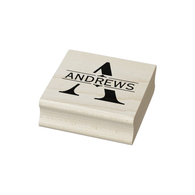 Letter A | Black ornamental Split Monogram  Rubber Stamp (Stamp)