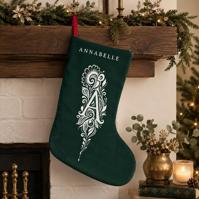 Letter A Botanical Monogram Personalized Stocking (Creator Uploaded)