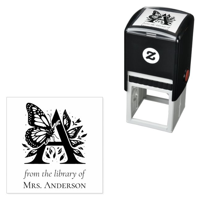 Letter A Butterfly Monogram From the Library Of Self-inking Stamp (In Situ)
