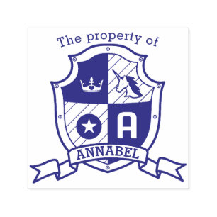 Letter A crest custom name unicorn kids library Self-inking Stamp