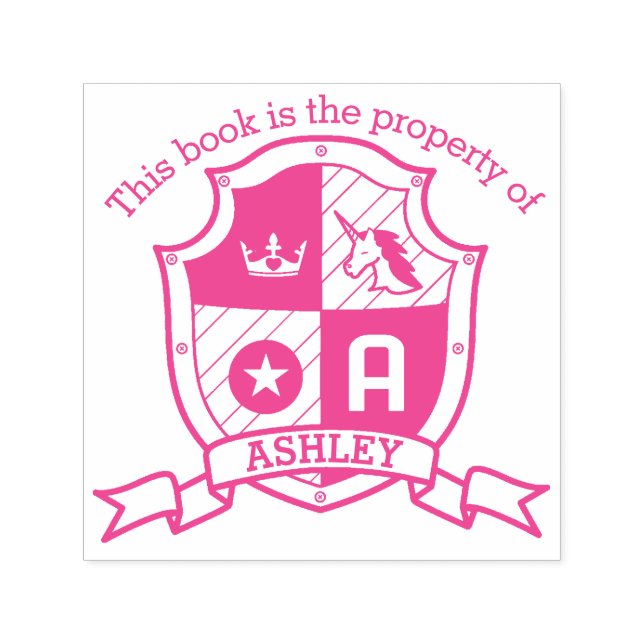 Letter A crest custom name unicorn kids library Self-inking Stamp (Design)