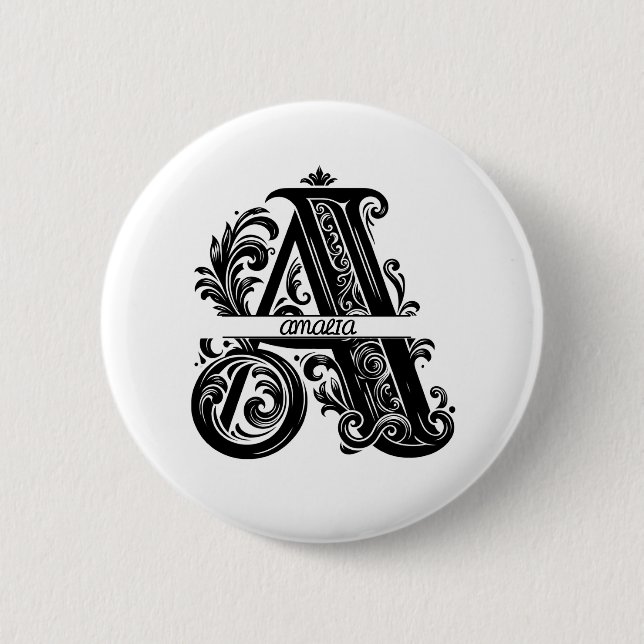 Letter A, Custom Name Monogrammed  2 Inch Round Button (Front)
