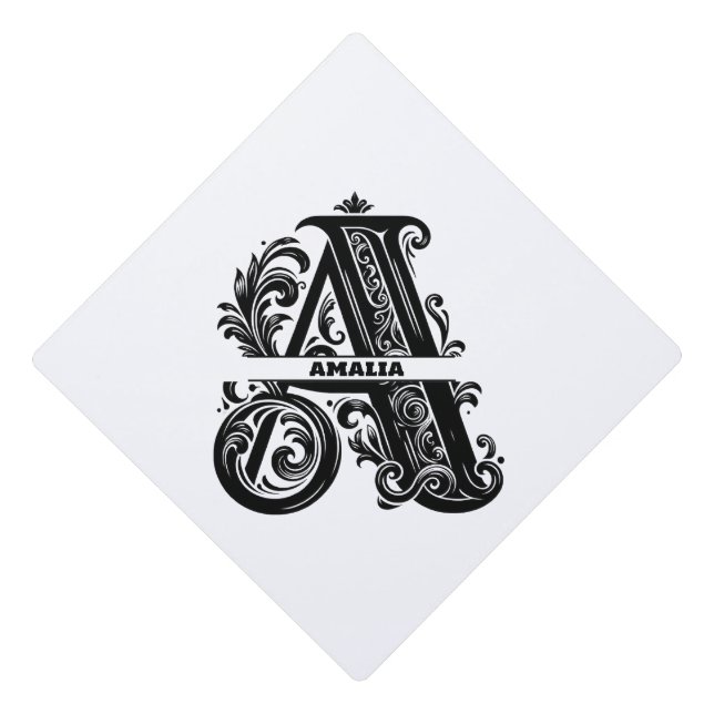 Letter A, Custom Name Monogrammed  Graduation Cap Topper (Front)