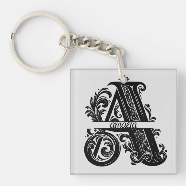 Letter A, Custom Name Monogrammed  Keychain (Front)